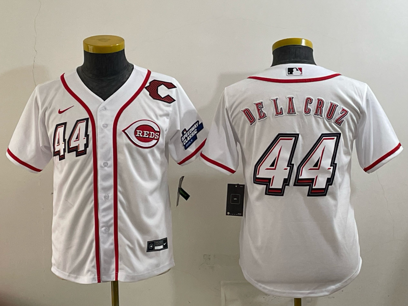 youth Cincinnati Reds #44 Delacruz White Nike MLB 2025 Jersey 0010